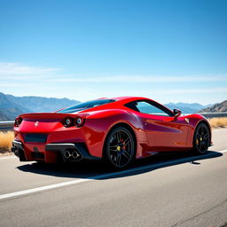 A sleek and powerful sports car inspired by the aesthetic of a Ferrari, featuring a vibrant red exterior with aerodynamic curves, bold lines, and a luxurious interior