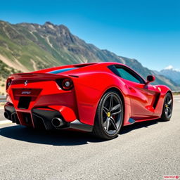 A sleek and powerful sports car inspired by the aesthetic of a Ferrari, featuring a vibrant red exterior with aerodynamic curves, bold lines, and a luxurious interior
