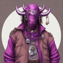 A digital art image of a mysterious character, clad in baggy clothes and a buffalo-head buckle belt