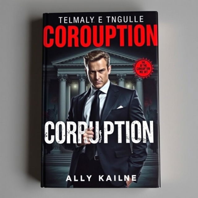 A gripping book cover for a legal thriller featuring a prominent male prosecutor in a stylish suit, exuding determination and resolve