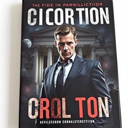 A gripping book cover for a legal thriller featuring a prominent male prosecutor in a stylish suit, exuding determination and resolve