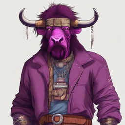 A digital art image of a mysterious character, clad in baggy clothes and a buffalo-head buckle belt