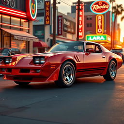 A sleek and stylish sports car with a classic 1980s aesthetic, featuring sharp angular lines and a low profile