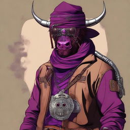 A digital art image of a mysterious character, clad in baggy clothes and a buffalo-head buckle belt