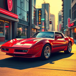 A sleek and stylish sports car with a classic 1980s aesthetic, featuring sharp angular lines and a low profile