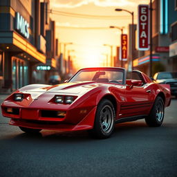 A sleek and stylish sports car with a classic 1980s aesthetic, featuring sharp angular lines and a low profile