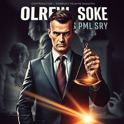 A striking book cover depicting a determined prosecutor in the foreground, wearing a stylish suit, with a resolute expression and firmness in his gaze