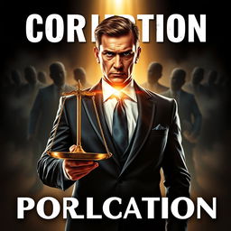 A striking book cover depicting a determined prosecutor in the foreground, wearing a stylish suit, with a resolute expression and firmness in his gaze