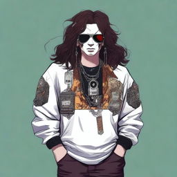 The image is a detailed digital art depiction of a white male with a robotic eye, concealed by an eye patch