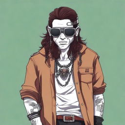 The image is a detailed digital art depiction of a white male with a robotic eye, concealed by an eye patch