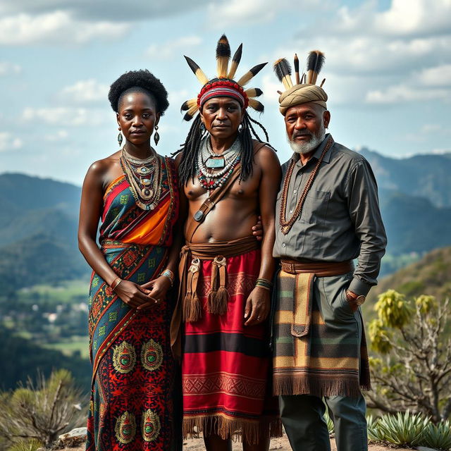 A captivating image showcasing a unique fusion of an African, Indigenous, and European heritage