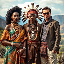 A captivating image showcasing a unique fusion of an African, Indigenous, and European heritage