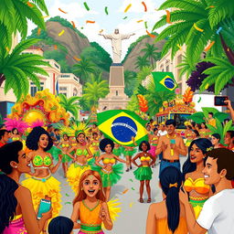 A vibrant and lively illustration showcasing the diverse and rich culture of the Brazilian people