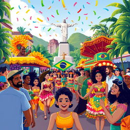 A vibrant and lively illustration showcasing the diverse and rich culture of the Brazilian people