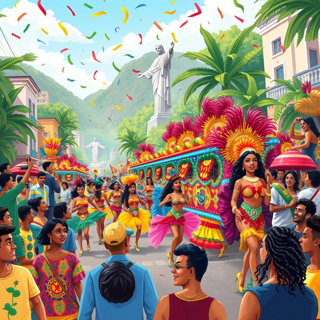 A vibrant and lively illustration showcasing the diverse and rich culture of the Brazilian people