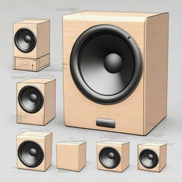 This is a detailed 3D digital rendering of a speaker box, showing both the exterior and interior components