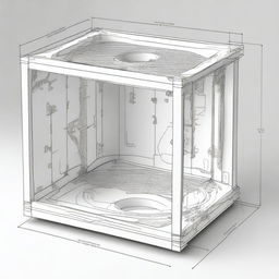 A detailed digital diagram of a 30x30x15 inches speaker box, depicted from multiple angles with clear measurements