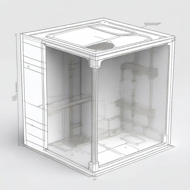 A detailed digital diagram of a 30x30x15 inches speaker box, depicted from multiple angles with clear measurements