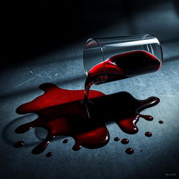 A dramatic movie poster featuring a glass of red wine tipped over, spilling its contents across a dark, textured surface