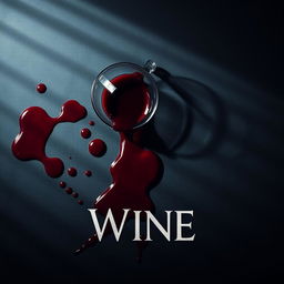 A dramatic movie poster featuring a glass of red wine tipped over, spilling its contents across a dark, textured surface