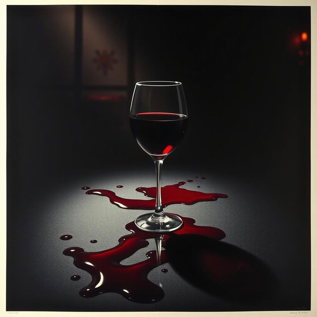 A dramatic movie poster featuring a spilled glass of red wine, artistically spread across the scene