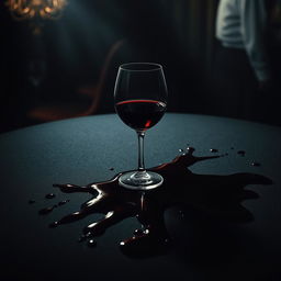 A dramatic movie poster featuring a spilled glass of red wine, artistically spread across the scene