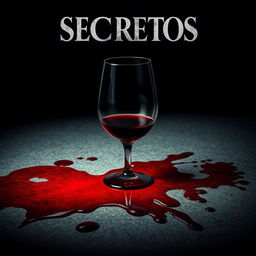 A dramatic movie poster featuring a spilled wine glass with red wine running over a textured surface, intermixed with dark red blood stains for a chilling effect