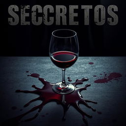 A dramatic movie poster featuring a spilled wine glass with red wine running over a textured surface, intermixed with dark red blood stains for a chilling effect