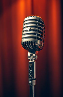 An artistic representation of a vintage microphone, elegantly designed with a polished chrome finish and intricate details