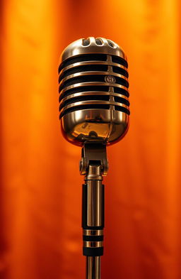 An artistic representation of a vintage microphone, elegantly designed with a polished chrome finish and intricate details