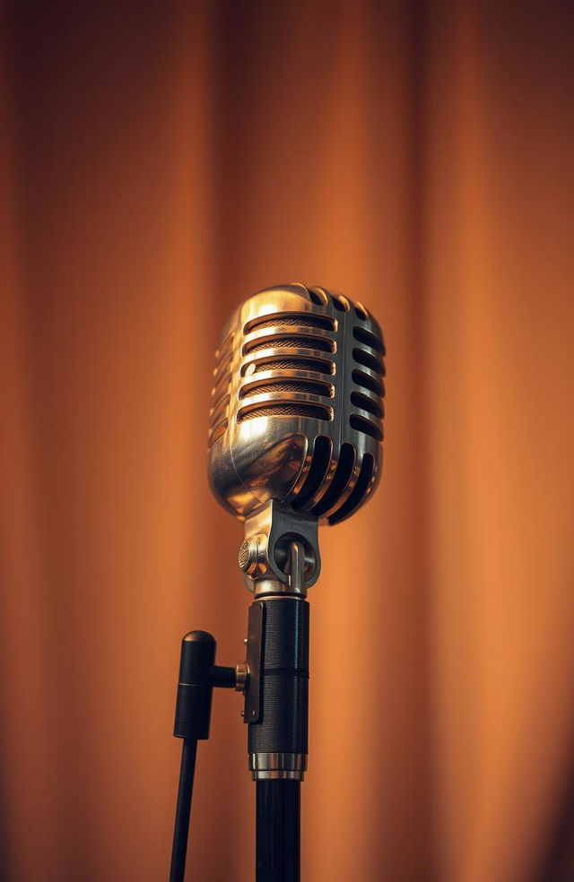 An artistic representation of a vintage microphone, elegantly designed with a polished chrome finish and intricate details