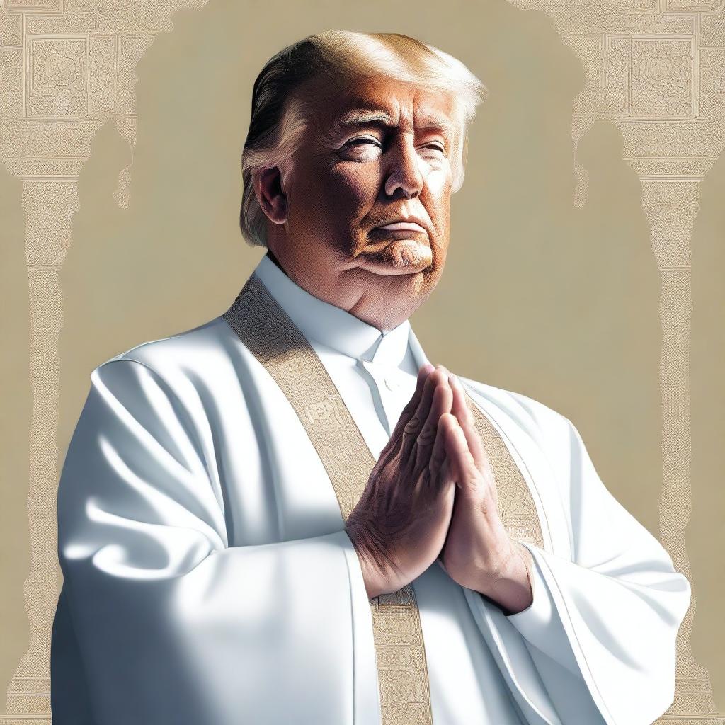 A high-quality digital art piece presenting Donald Trump as an Imam