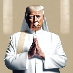 A high-quality digital art piece presenting Donald Trump as an Imam