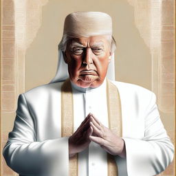 A high-quality digital art piece presenting Donald Trump as an Imam