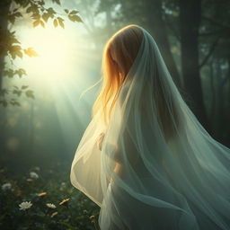 A mystical, ethereal landscape featuring a serene forest glade bathed in soft moonlight