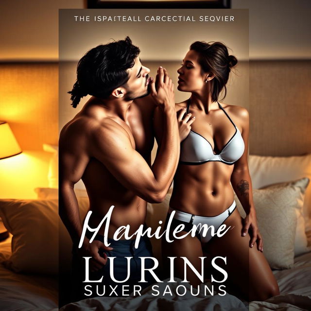 An erotic and captivating book cover depicting two shirtless men passionately kissing in a cozy bedroom setting