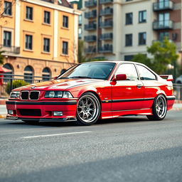 A photo-realistic image of a tuned BMW E36, showcasing its sleek and sporty design
