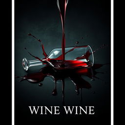 A movie cover featuring an overturned wine glass with red wine spilling out, creating dramatic splashes and stains of blood on a dark background