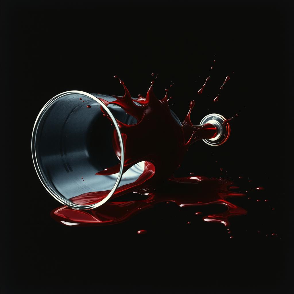 A movie cover featuring an overturned wine glass with red wine spilling out, creating dramatic splashes and stains of blood on a dark background