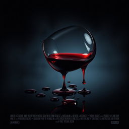 A dramatic movie cover featuring a wine glass tipped over, with red wine spilling out, creating elegant splashes and stains on the surface
