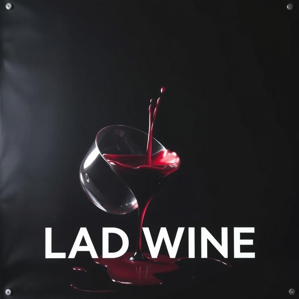 A dramatic cinema poster featuring a tipped-over glass of red wine with the liquid spilling out, creating vivid splashes and stains that resemble blood