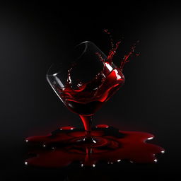 A dramatic cinema poster featuring a tipped-over glass of red wine with the liquid spilling out, creating vivid splashes and stains that resemble blood