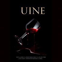 A movie cover featuring a toppled wine glass with red wine spilling out, creating dramatic stains of blood around it