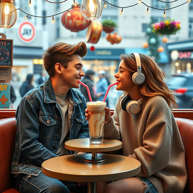 A picturesque scene representing teenage love in a cozy café