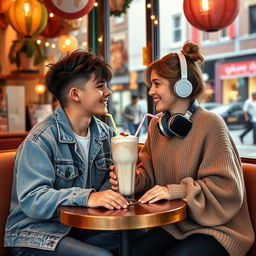A picturesque scene representing teenage love in a cozy café