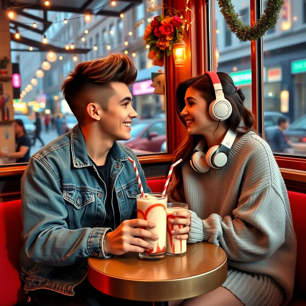 A picturesque scene representing teenage love in a cozy café