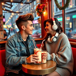 A picturesque scene representing teenage love in a cozy café