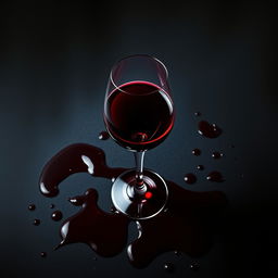 A dramatic movie poster featuring a spilled glass of red wine on a dark background, with the wine flowing out and creating pools on the surface