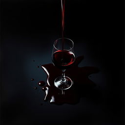 A dramatic movie poster featuring a spilled glass of red wine on a dark background, with the wine flowing out and creating pools on the surface