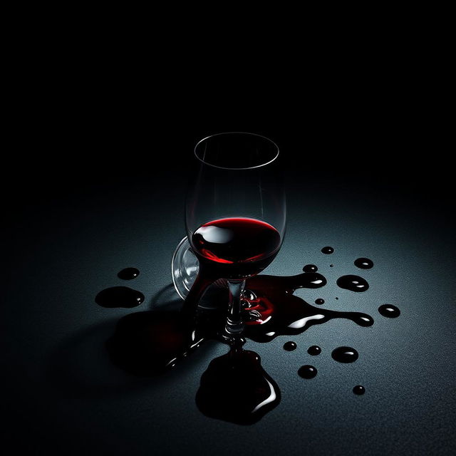 A dramatic movie poster featuring a spilled glass of red wine on a dark background, with the wine flowing out and creating pools on the surface